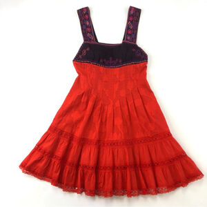 Free People orange red/orange festival embroidered cotton sundress Size 4